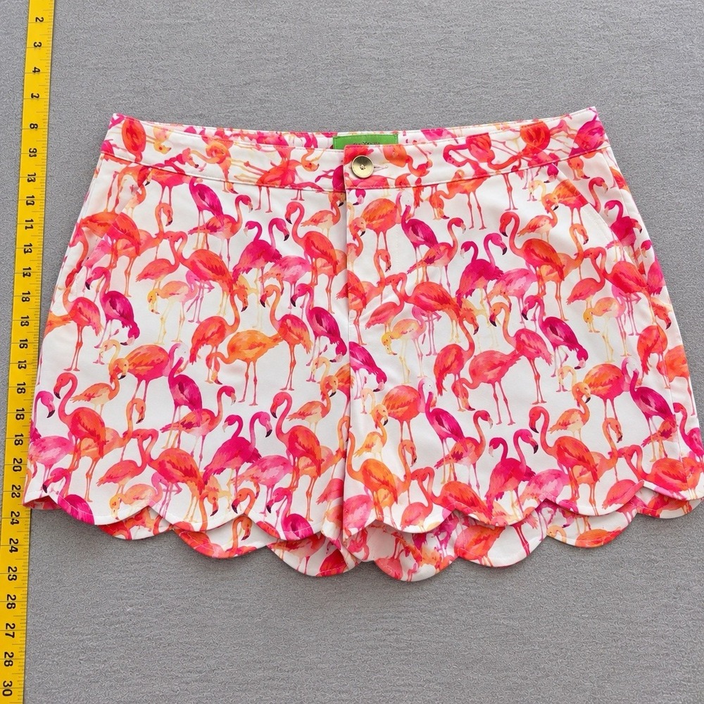 Adorable!! Pappagallo Flamingo Print Scalloped Hem Shorts Sz 14